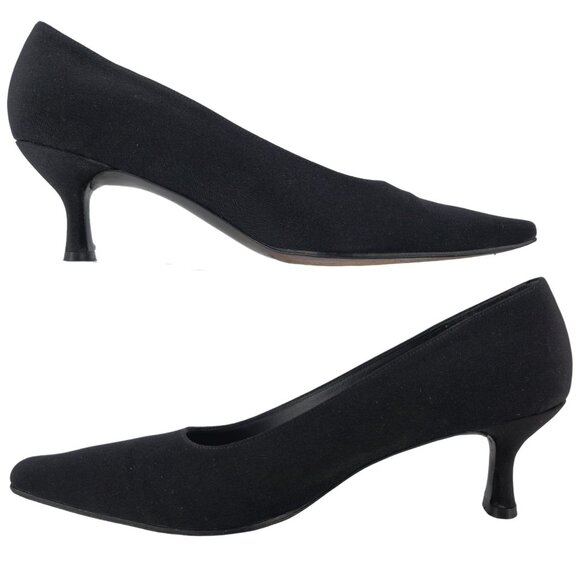 Stuart Weitzman Black Plissé Fabric Formal Pumps Womens 8.5AAA Dress Shoes Heels - Picture 3 of 14